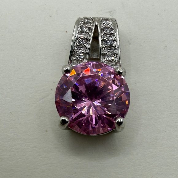 Jewelry - Elegant 925 Silver Pink Topaz? Gemstone CZ Rhinestone Mini Pendant